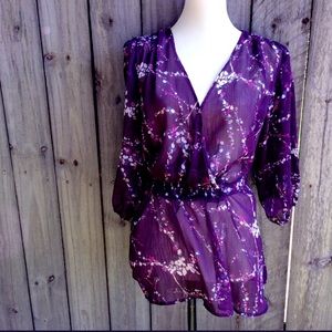 y. jessi purple floral sheer top